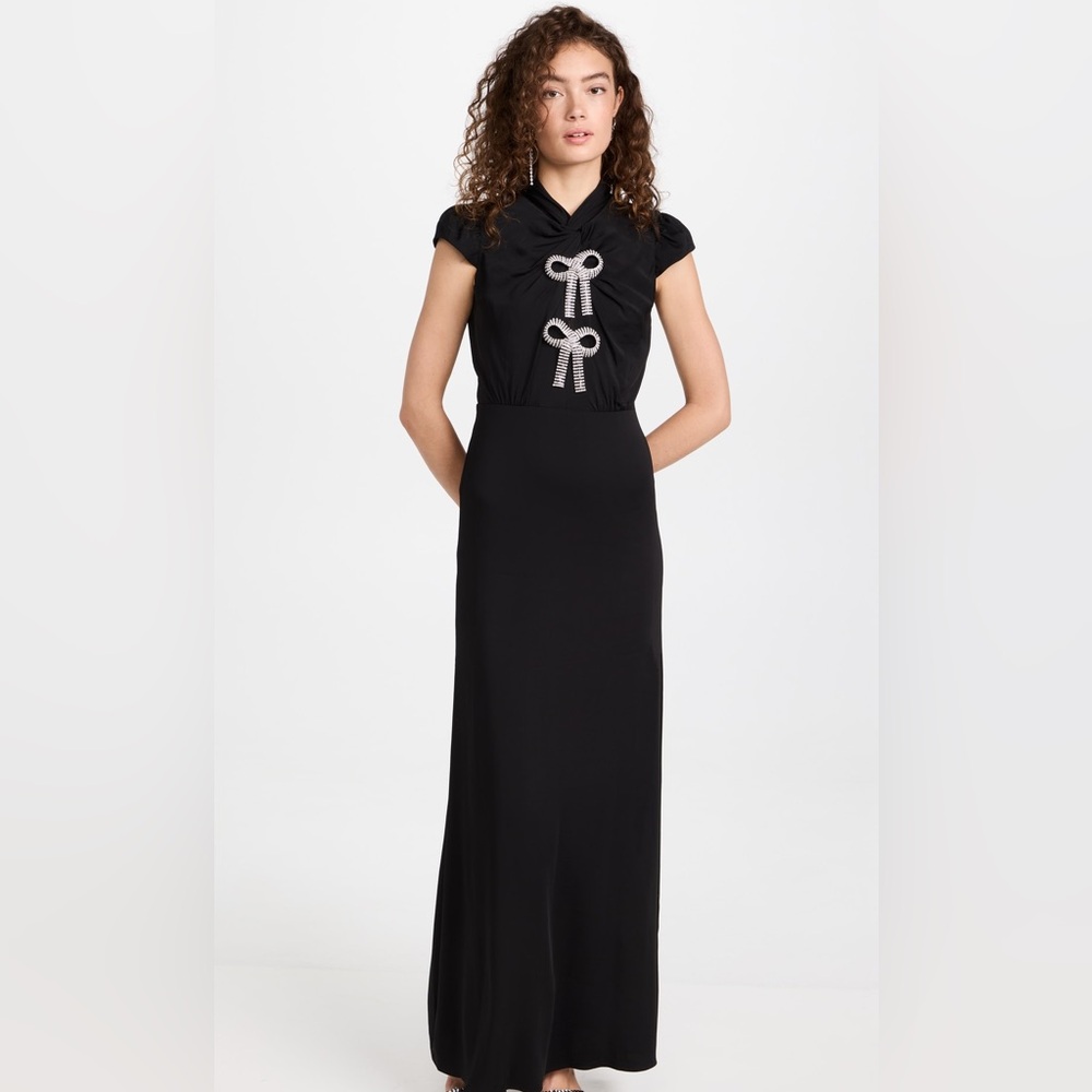 NWT Self Portrait Black Stretch Crepe Maxi Dress - Picture 4 of 12